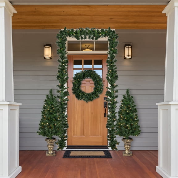 Northlight Pre-Lit Battery Operated Norwich Pine Artificial Christmas Entryway Set - 5-Piece - Clear