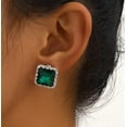 thumbnail image 2 of Clip on 1/2" silver and green stone square button style earrings, 2 of 4
