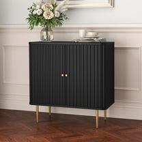 HLR Black Accent Cabinet with Fluted Textured, Modern Sideboard Buffet Cabinet with 2-Doors