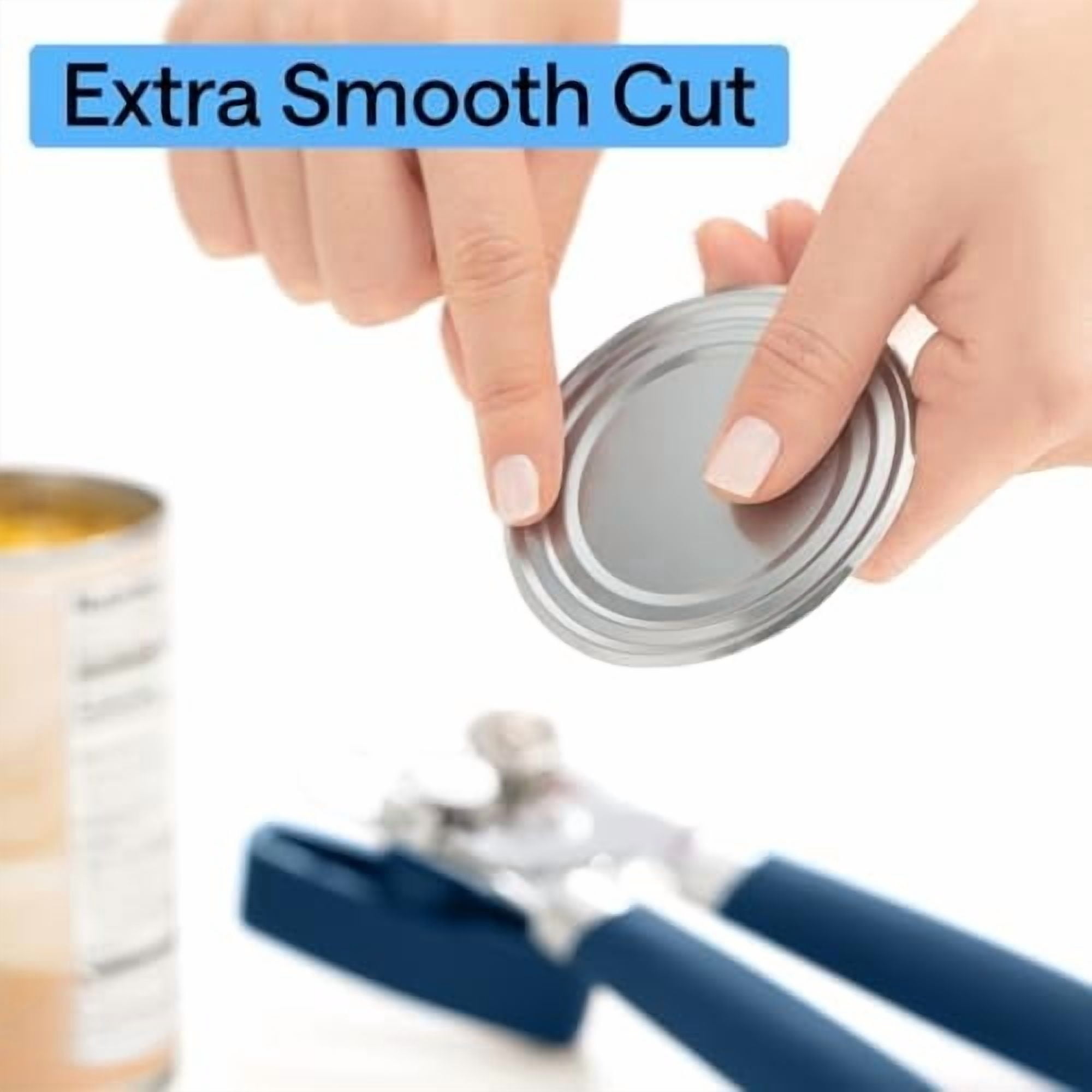 Heavy Duty Stainless Steel Smooth Edge Manual Can Opener and Bottle Openers, Soft Comfortable Handle, Oversized Handheld Turn Knob, US Designed Multifunctional Kitchen Tool, Blue