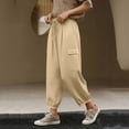 thumbnail image 6 of Women's Spring Summer Linen Cargo Cropped Pants Elastic Waist Cuffed Ankle Breathable for Office Daily Work Weekend Casual Outings Khaki L, 6 of 8