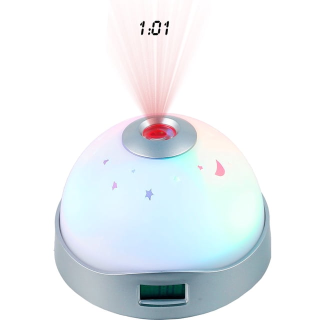 EIMELI Kids Alarm Clock Projector Night Light 7 Color Changing Night Light Ceiling Projection Alarm Clock Battery Operated Digital Clock for Kids Adults Bedroom Living Room Decoration