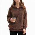 thumbnail image 3 of Towmus Winter Warm Fuzzy Teddy Bear Hoodie Women Plush Hooded Sweatshirts Half Zip Pullover Sweatshirt Oversized Winter Coats with Pockets, 3 of 8