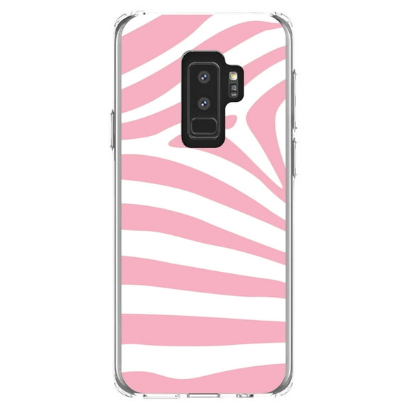 DistinctInk Clear Shockproof Hybrid Case for Samsung Galaxy S9  PLUS (6.2" Screen) - TPU Bumper, Acrylic Back, Tempered Glass Screen Protector - Pink & White Zebra Skin Stripes