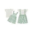 thumbnail image 3 of Aojekbee 2PCS Baby Girls Summer Outfits Fly Sleeve Ribbed Tops + Daisy Suspender Shorts Set Toddler Clothes, 3 of 10