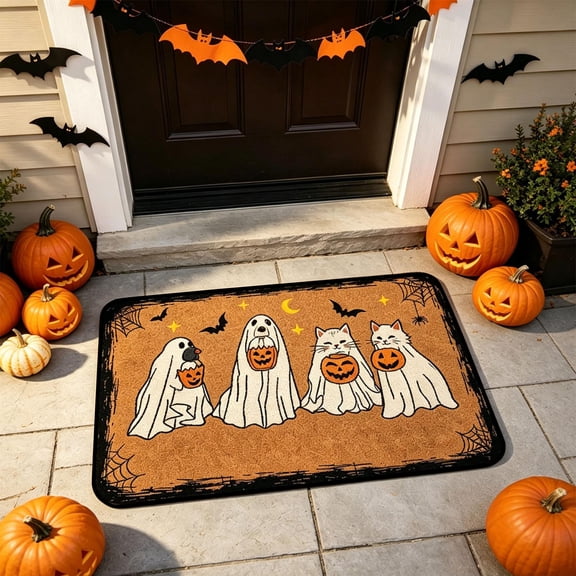sruoe Halloween Door Mat Durable Non-Slip Halloween Decorations Outdoor, Outdoor Rugs for Patio with Rubber Backing, Front Porch Entryway, Easy Clean Absorbent Fade-Resistant.