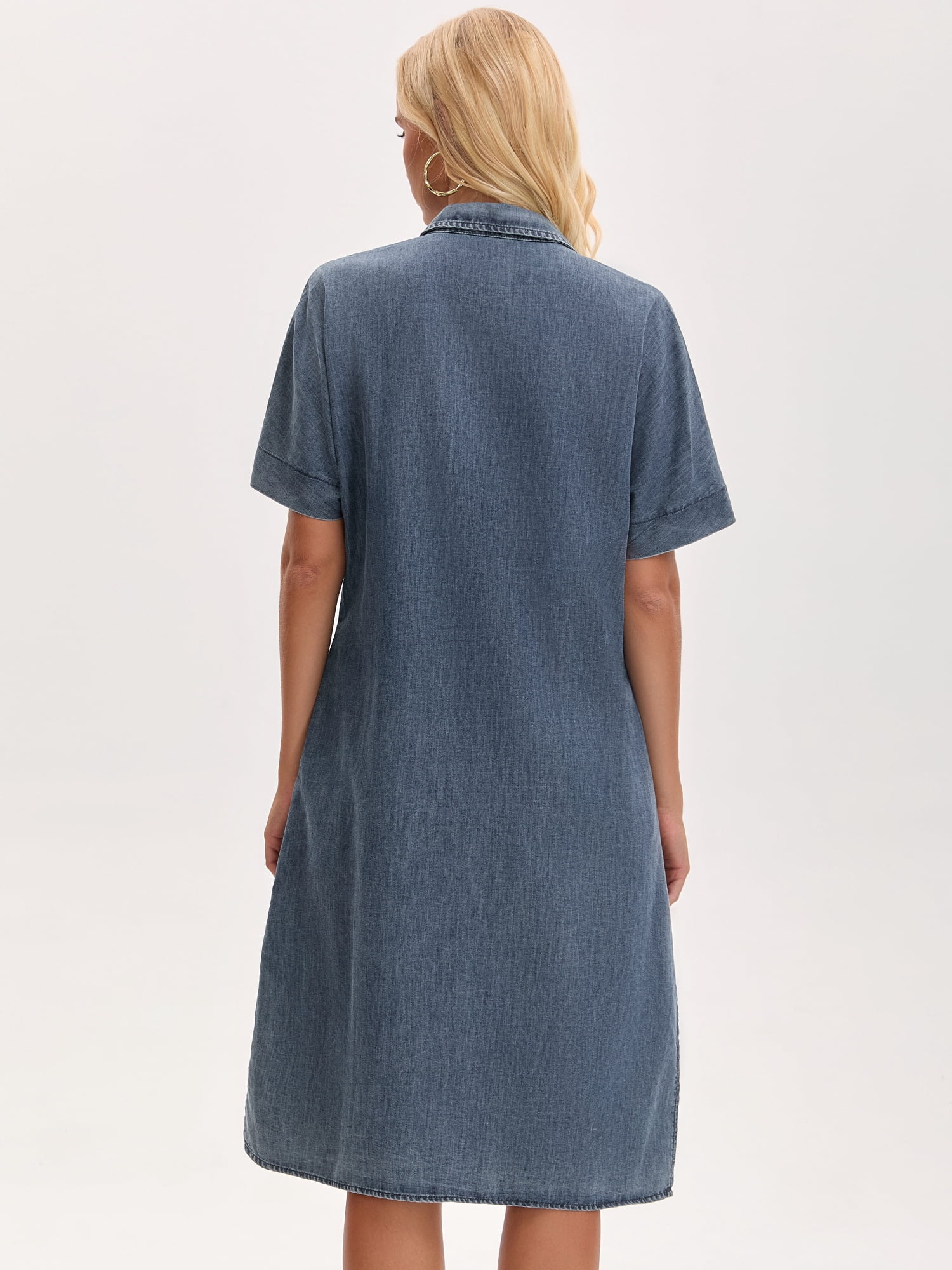 DARING DIVA Midi Denim Short Sleeve Button Down Tunic Jean Dress S Gray Blue
