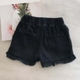 thumbnail image 6 of Girls' Denim Shorts with Pockets, Elastic Waist Casual Style, Featuring Frayed Hem for Comfortable All-Day Wear 1-9 Years Black 2-3 Years, 6 of 9