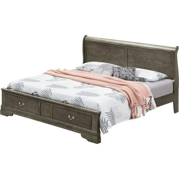 Bowery Hill Traditional Wood Queen Storage Bed in Gray Finish