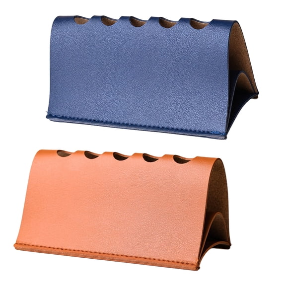 2 Pcs PU Leather Pencil Holder Set, Retro Desk Pen Organizer, 5-Slot Desktop Stationery Organizer, Sturdy & Long-Lasting Multi-Function Pen Holder, Blue and Orange, 5.9 x 3 in