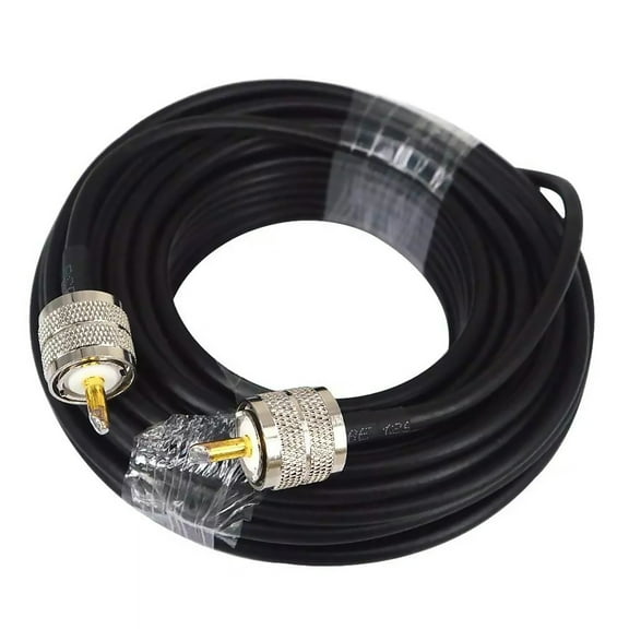 15M RG58 Coaxial Cable with UHF Male Connectors Low Loss, Fully Molded Nickel Plated Brass Connectors, for RF Antenna Use