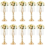 Sziqiqi Gold Wedding Centerpiece Vase Metal Flower Stand with Crystal for Table Party Events Reception Decoration Set of 10