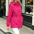 thumbnail image 5 of WRKEKC Windbreaker Jackets for Women Solid Color Hooded Long Sleeve Zip Up Drawstring Waist Windproof Outdoor Coat, 5 of 7