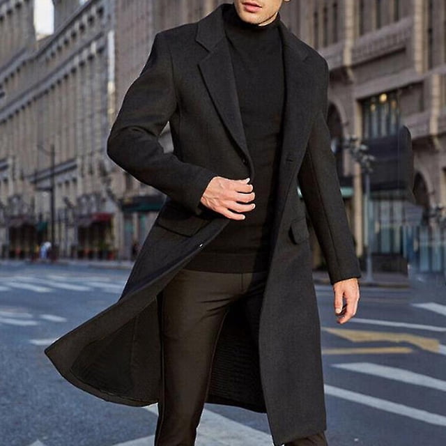 Gabardina de invierno para hombre, abrigo largo cálido de un solo pecho, abrigo formal