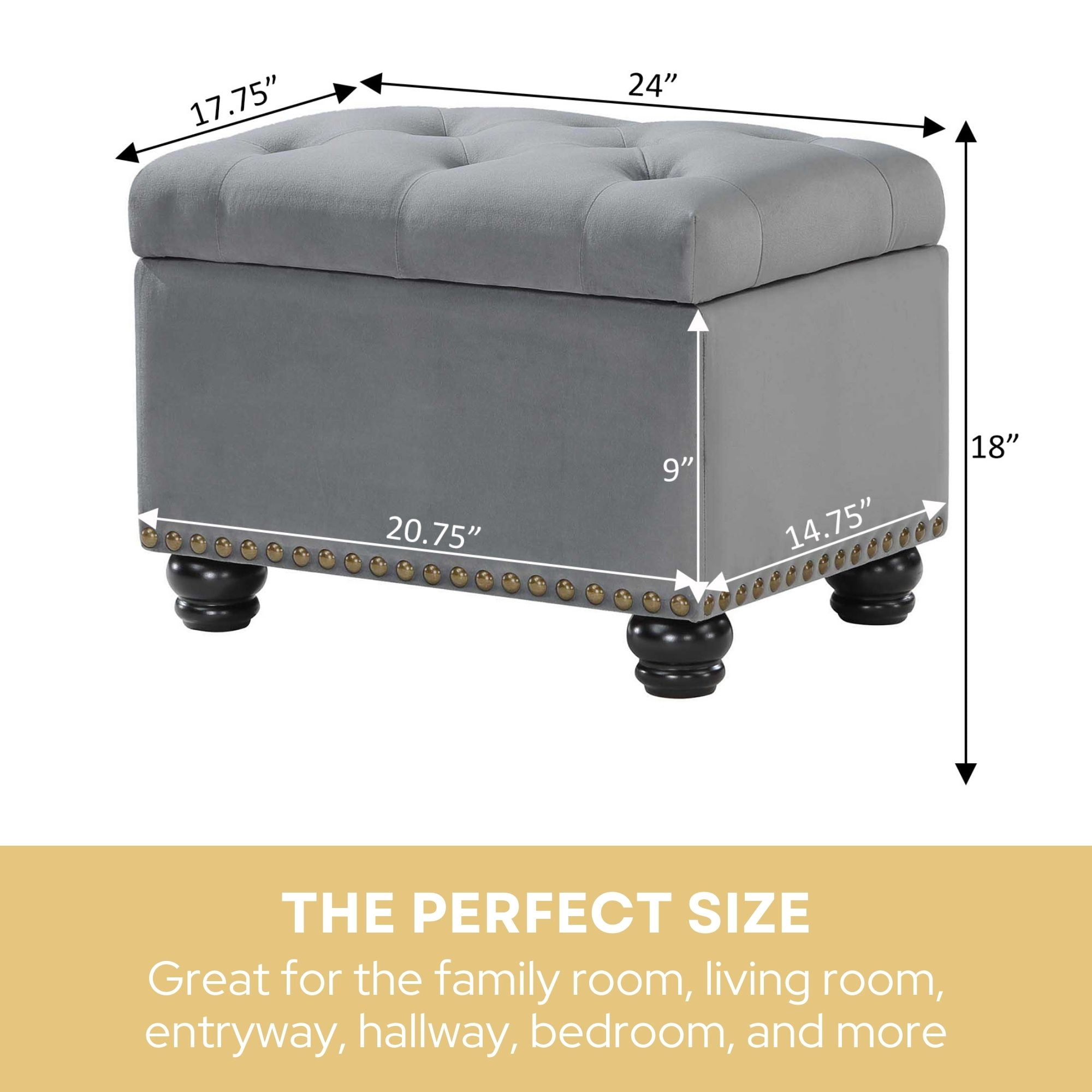 Convenience Concepts Designs4Comfort 5th Avenue Storage Ottoman, Gray Velvet