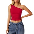 thumbnail image 4 of DuoJiaJ Womens Off Shoulder Top, Sleeveless Solid Color Crop Tank Red L, 4 of 6