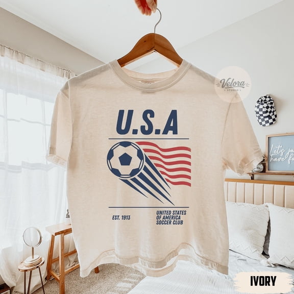 Comfort Colors 90s United States of America Soccer Team Boxy Tee, Retro USA Team Graphic Crop Tee