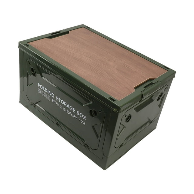 50L Large Collapsible Storage Bin with Wooden Lid Storage Containers for Organizing Stackable Storage Box Large Heavy Duty Utility Crates for Camping Car Picnic