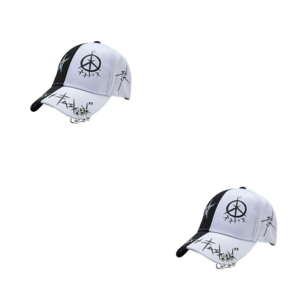 Gorra de hip hop Sonducket con sombreros de accesorios de moda resistentes a los rayos UV para mujeres anillos blancos negros 2Conjunto