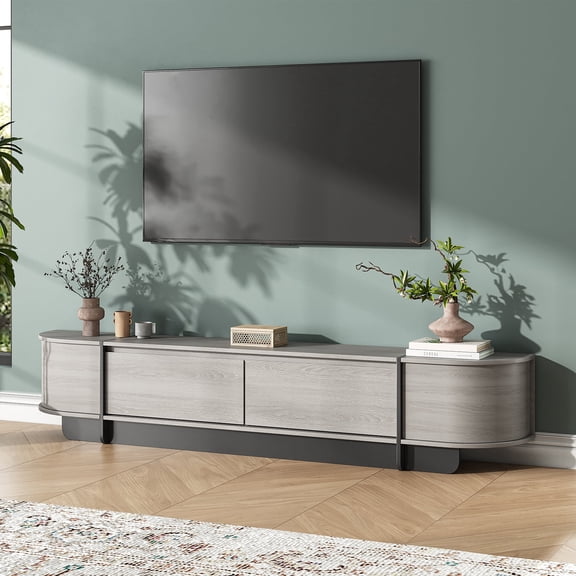 NVCODSA 78.7" Curved TV Stand for 85" TVs, Modern Media Console with Storage for Living Room, Gray