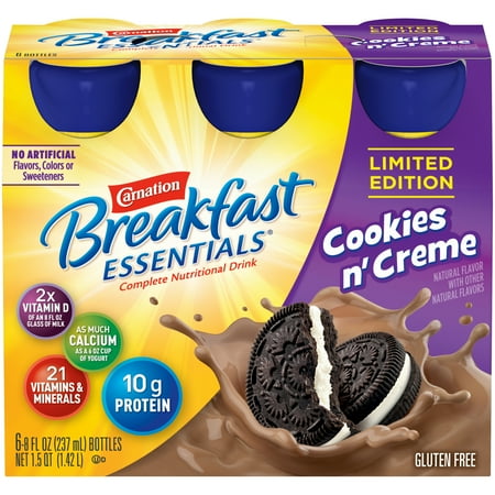 Carnation Breakfast Essentials Ready to Drink Nutritional Breakfast Drink, Cookies n' Creme, 24 Count (4 - 6 Packs)