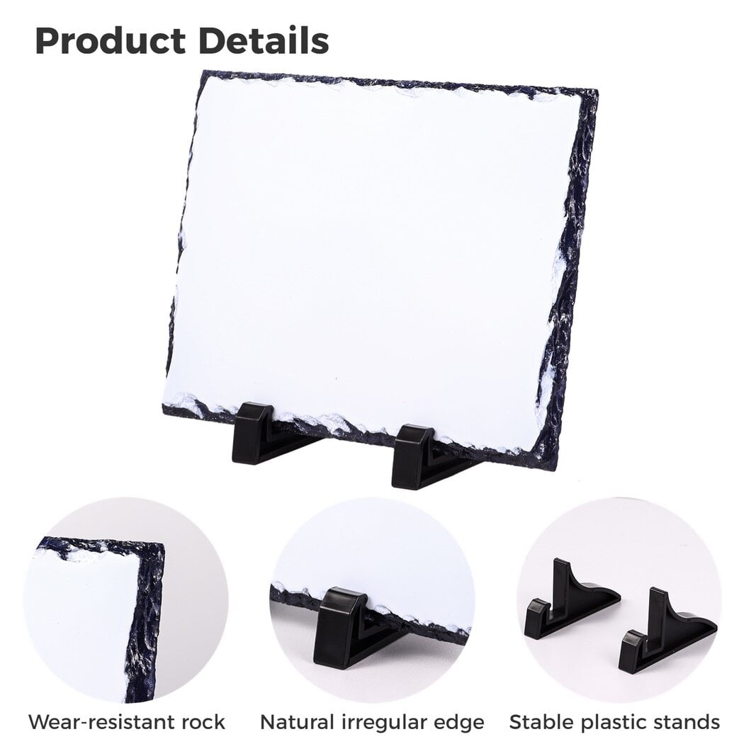 10Pcs 7.9 x 5.9 Inch Sublimation Blank Rock Slates, Rectangular Custom Picture Stone Slates with Display Stands for Thermal Heat Press Transfer Photos