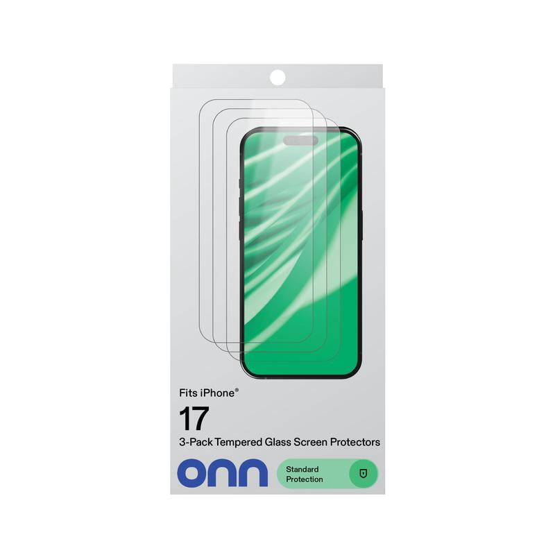 onn iPhone 17 3-Pack Glass Screen Protector with Easy Installation Frame