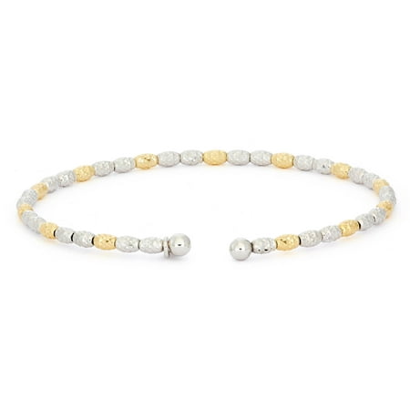 Giuliano Mameli Sterling Silver 14kt Yellow Gold- and White Rhodium-Plated Faceted Oval Beaded Bracelet