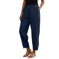 thumbnail image 4 of Soyumi Linen Palazzo Pants for Women, High Waisted Wide Leg Cotton Linen Trendy Beach Pull On Elastic Waist Casual Flowy Pants, Dark Blue, 4 of 9