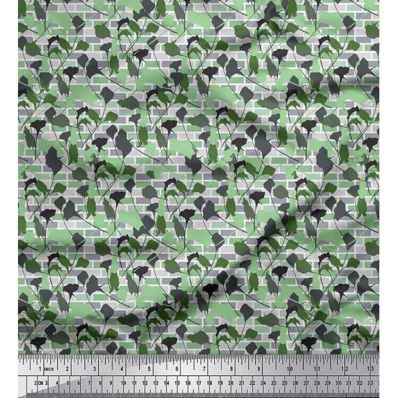 Soimoi Cotton Duck Fabric Brick Wall & Floral Shirting Print Fabric by The Yard 42 Inch Wide