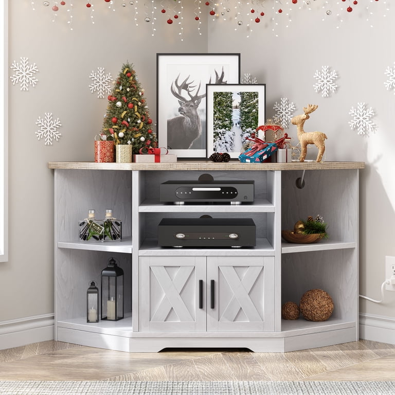 Dextrus Farmhouse Corner TV Stand for TVs up to 55 inch with Power