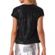 thumbnail image 3 of INSPIRAR CHIC Top Metálico Brillante para Mujeres, Blusa de Manga Corta con Cuello en V, Tops de Lentejuelas para Fiesta XS Negro, 3 of 6