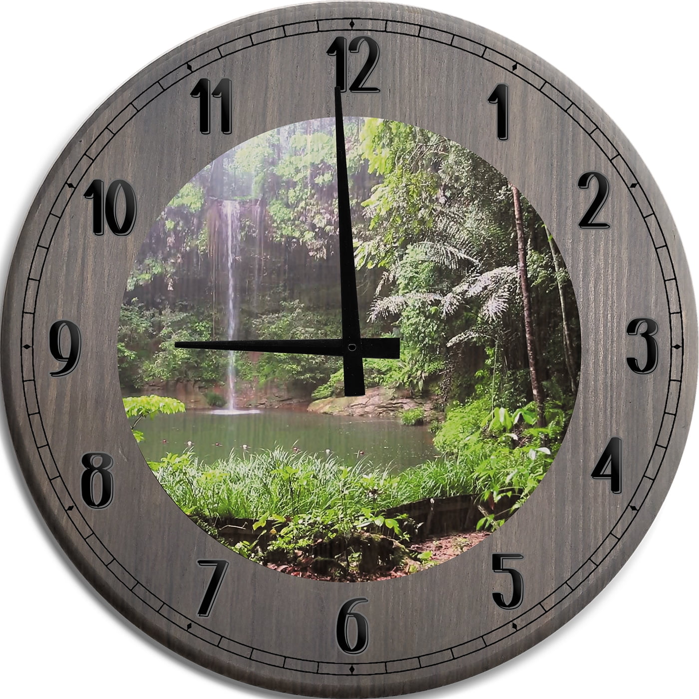 Large Wall Clock Jungle Rainforest Oasis Waterfall Hidden Lake Hiking 