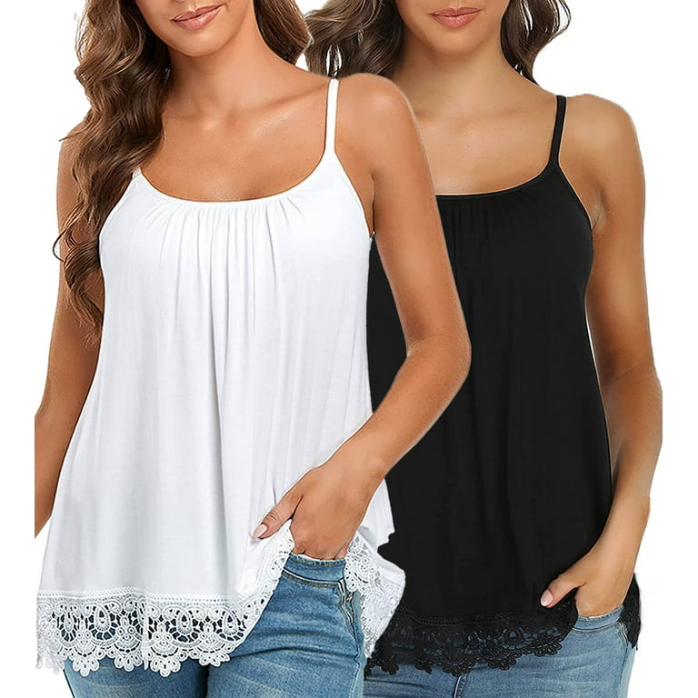 Camisoles for Women with Built in Bra Adjustable Strap Tank Top Flowy Swing  Lace