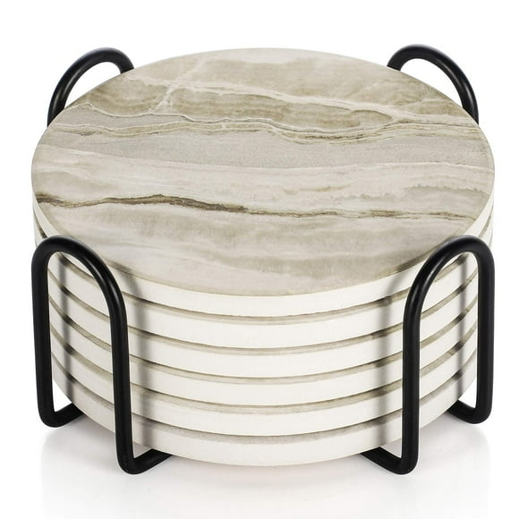 Juego de posavasos LIFVER Marble Ceramic con soporte de 4 pulgadas, paquete de 6