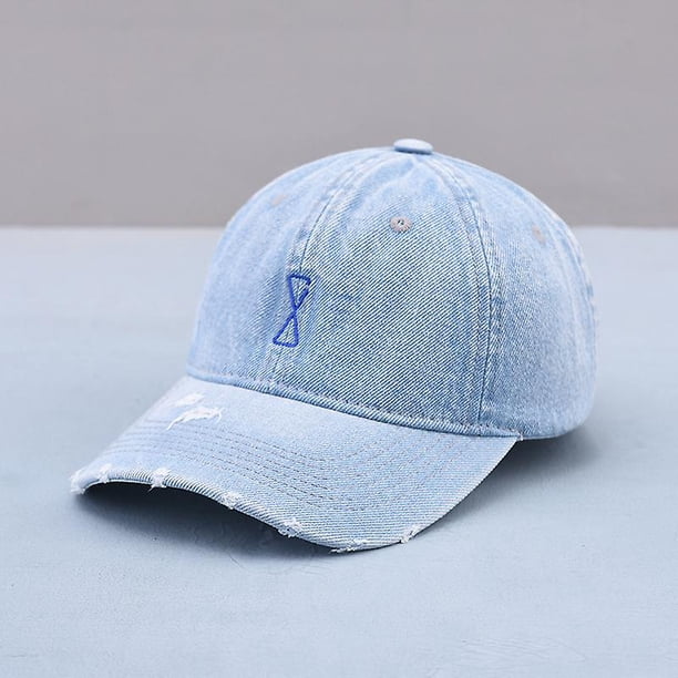 Sombrero de béisbol de vaquero lavado Simple reloj de arena bordado suave superior pareja sombrero de sol hombres y mujeres Retro gorra rasgada, Color claro Banban ShuxiuWang 8390614227156