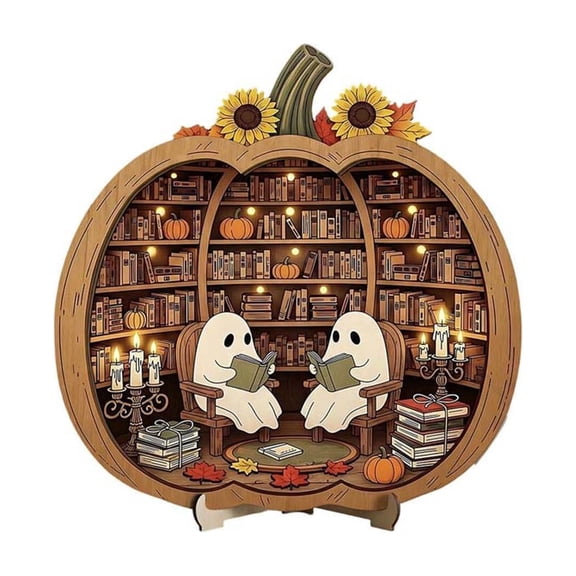 Tdxkok Halloween Pumpkin Wooden Decor Cute Ghost Layered Ornament Fall Seasonal Home Table Shelf Halloween Thanksgiving Party Decoration Gift