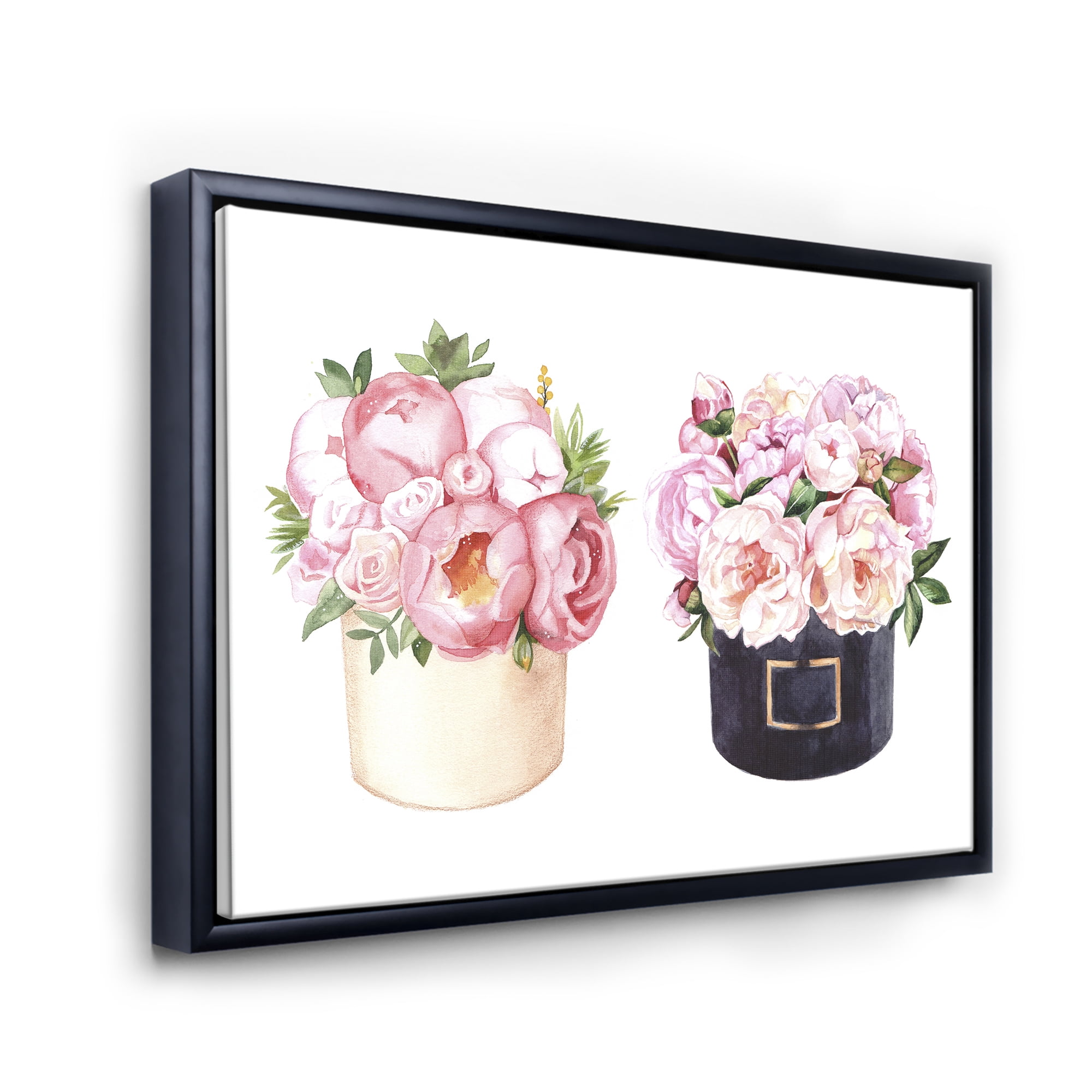 Designart 'Peonies and Rose With Flower Box' Farmhouse Framed Canvas Wall Art Print