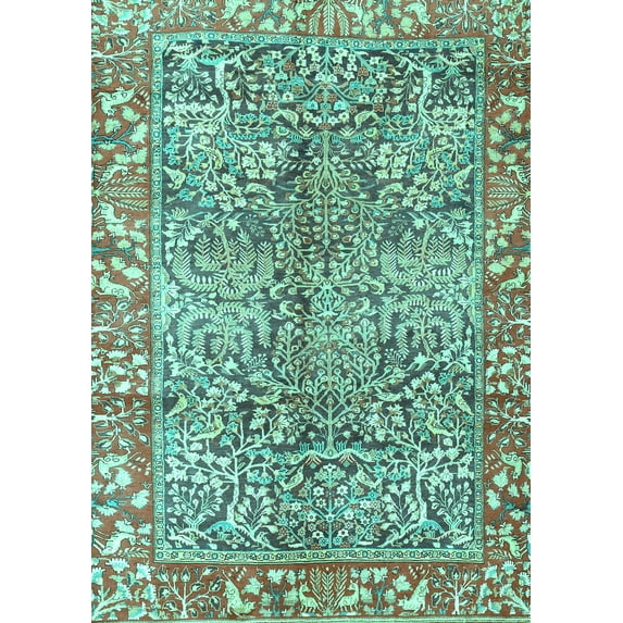 Ahgly Company Machine Washable Indoor Rectangle Persian Turquoise Blue Traditional Area Rugs, 3' x 5'
