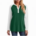 thumbnail image 5 of larppty Womens Long Sleeve Tops Color Block Button V Neck T Shirts Loose Fit Tunic Blouses (Dark Green, S), 5 of 5