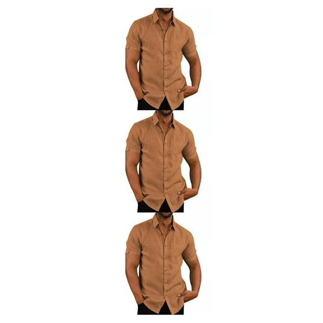 Minnieouse Camisa de un solo pecho para hombre que viaja, camisas de manga corta con botones de verano, ropa de moda de poliéster, marrón L Type1 NO1