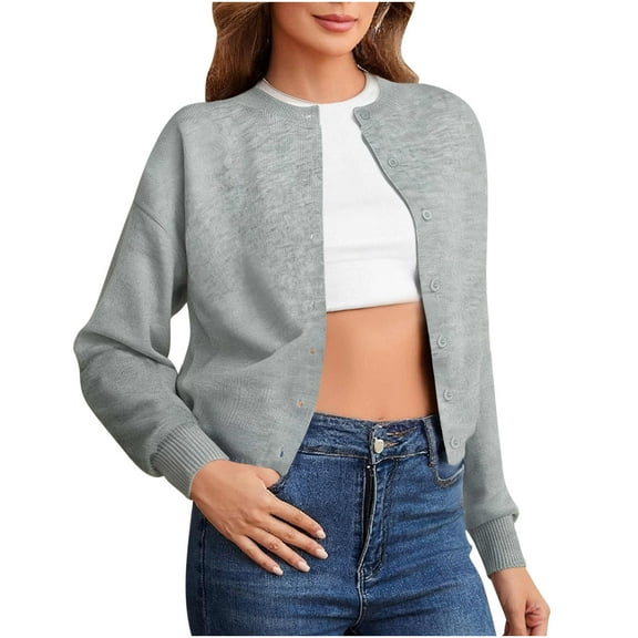 Busydd Women's Sweaters Fashion Knit Button Cardigan Sweaters for Women Casual Comfy Round Neck Solid Color Long Sleeve Women's Cardigans S