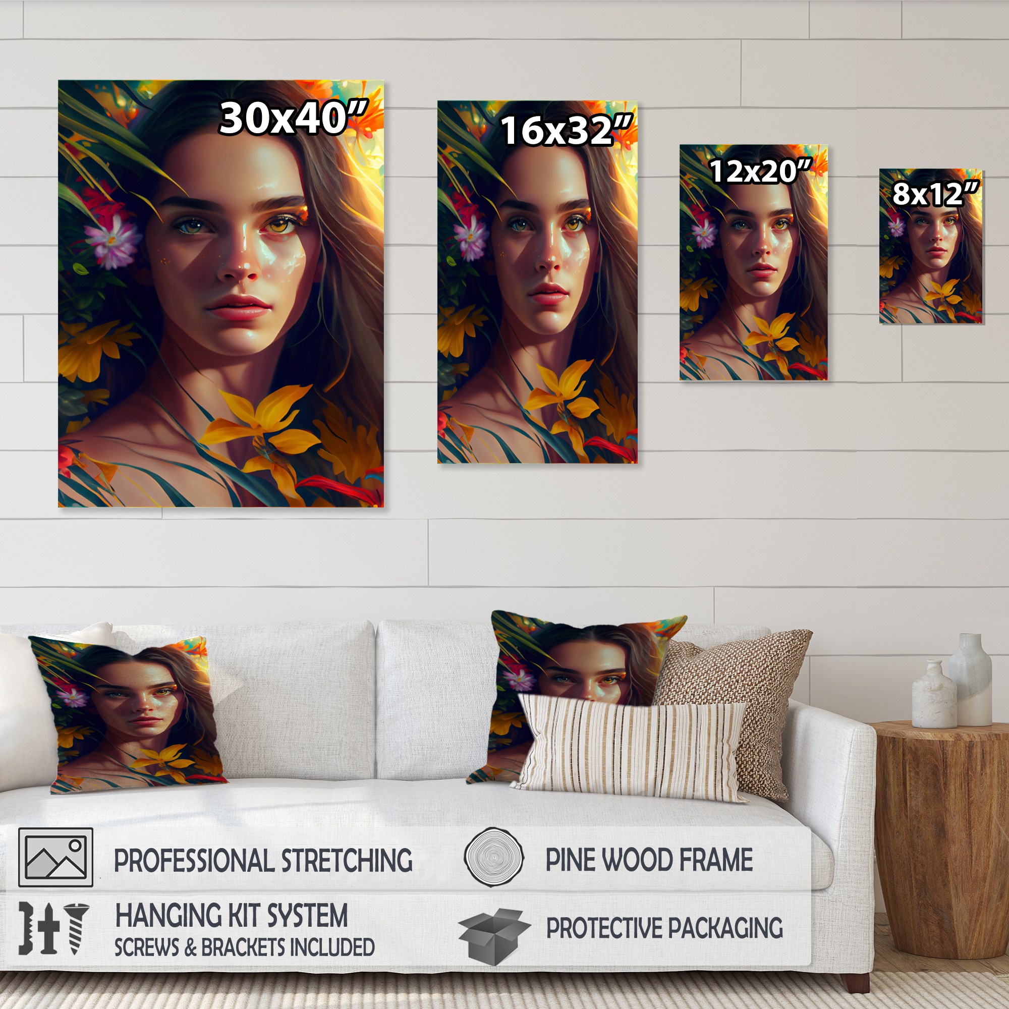 Designart Colorful Tropical Woman Portrait III Canvas Wall Art