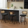 thumbnail image 2 of Hassch 360° Swivel Barstools Set of 3, Faux Leather Counter Height Chairs with Rattan Back, Bentwood Legs & Metal Foot Ring, Black, 2 of 9