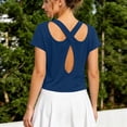 thumbnail image 3 of Purcolt Womens Crop Athletic Tops Lightweight Casual Crewneck Short Sleeve Cross Cut Out Back Shirts Comfort Loose Fit Sport Tee Shirt for Workout Running Gym, 3 of 5