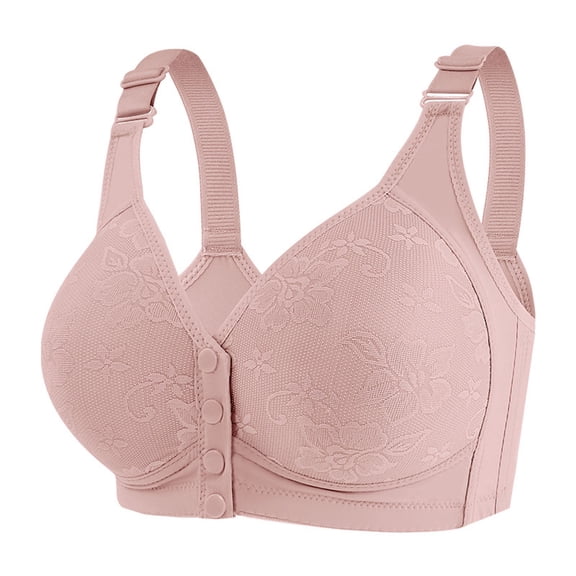 Xdegoge Women's Front Button Wireless Bra, Embossed Floral Pattern Wide Strap Bralette, Breathable Full Coverage Supportive Design for Daily Wear and Senior Ladies