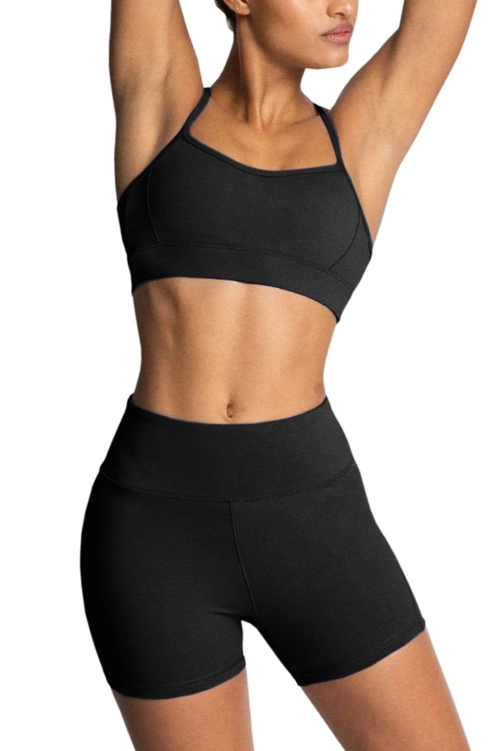 CROSS Straps Sports Bra One Shoulder Workout 2 Piece Sets High Waist Mini  Shorts Seamless Outfits Short Legging Gym Fitness Wear - AliExpress