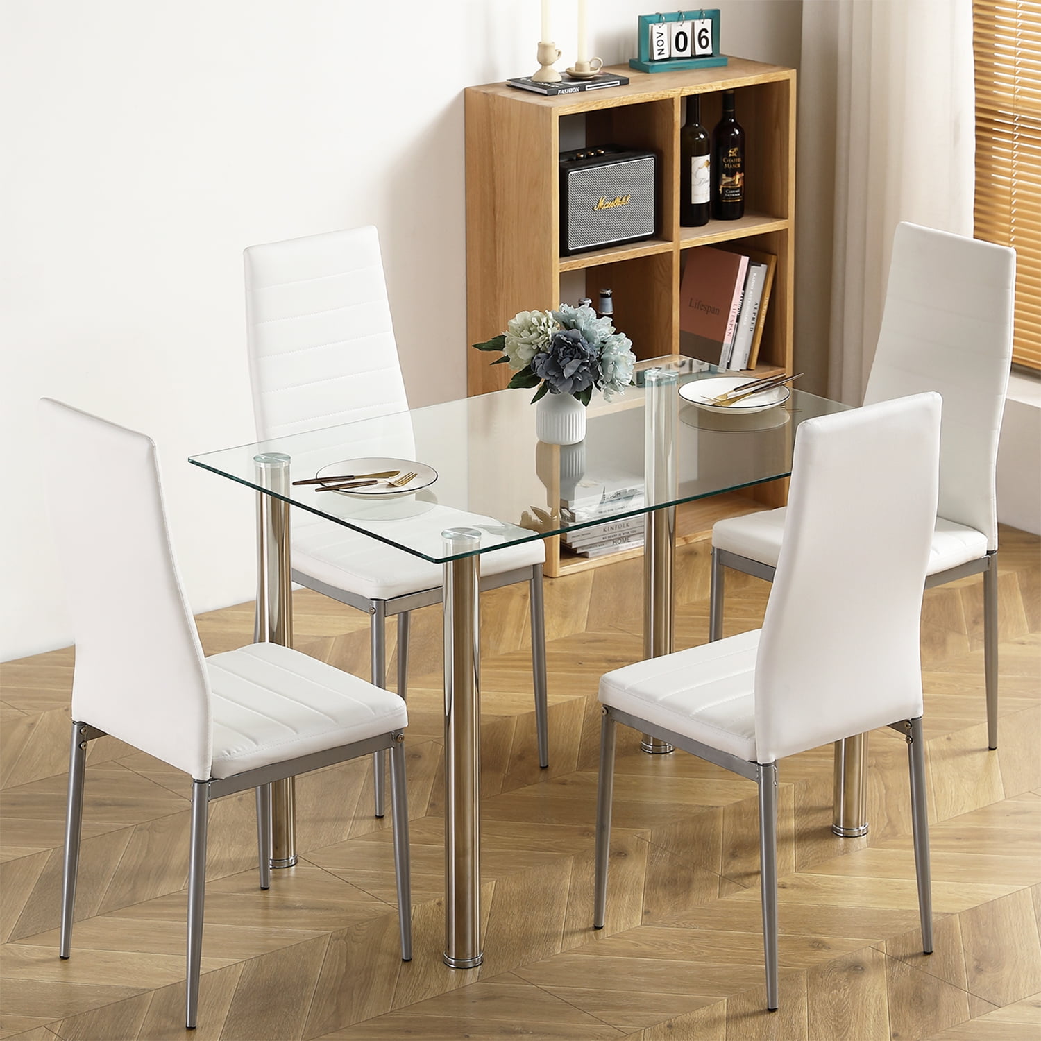 Seizeen Dining Room Set for 4, 5 Pieces Glass Table Chair Set for