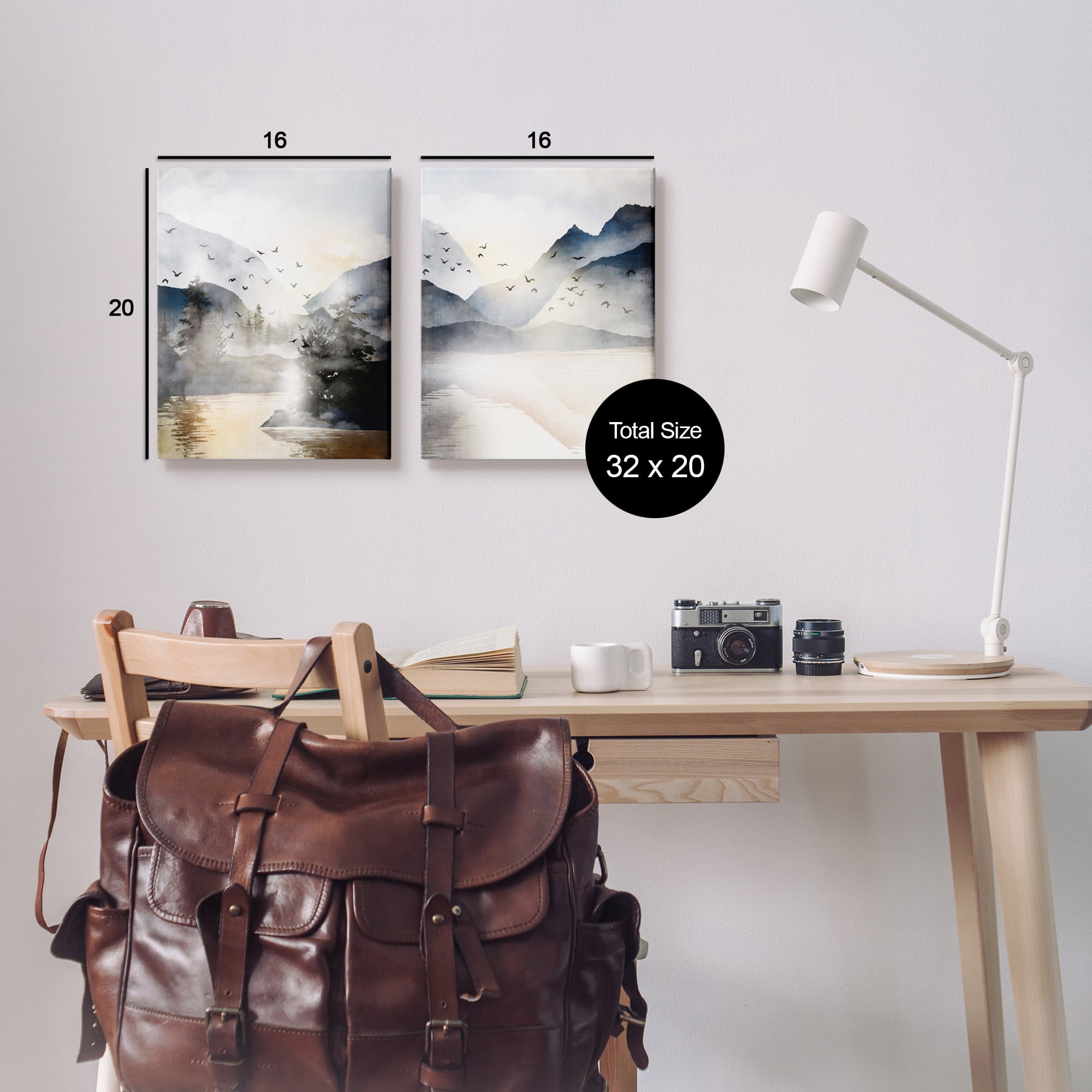 Stupell Sunlit Birds Over Lake Landscape Landscape Painting Gallery Wrapped Canvas Print Wall Art, Set of 2