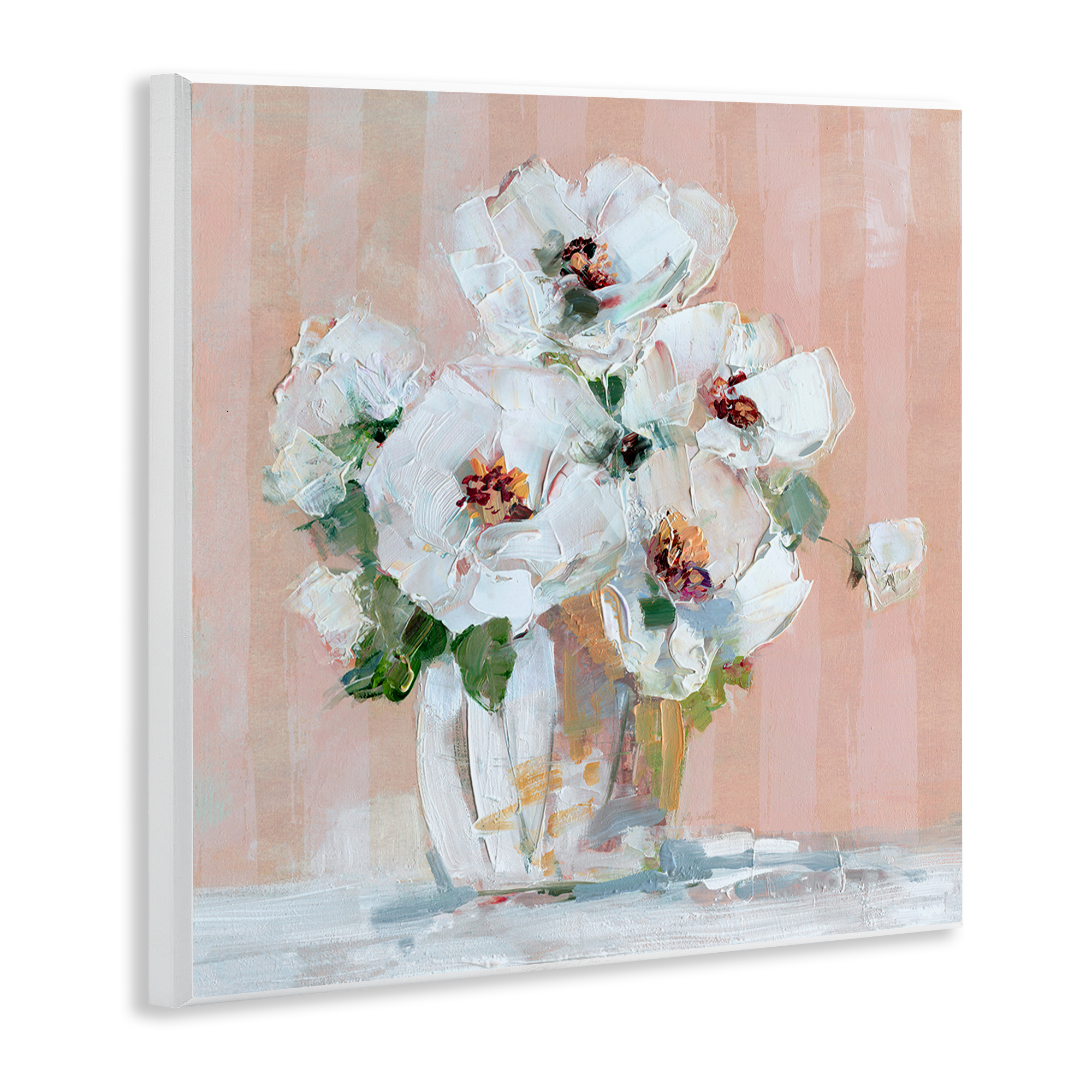 Stupell Industries White Poppies on Pink Botanical & Floral Painting Unframed Art Print Wall Art, 12 x 12